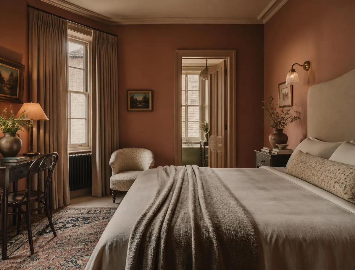 Colour-drenched London bedroom after a full interior design and decorating project