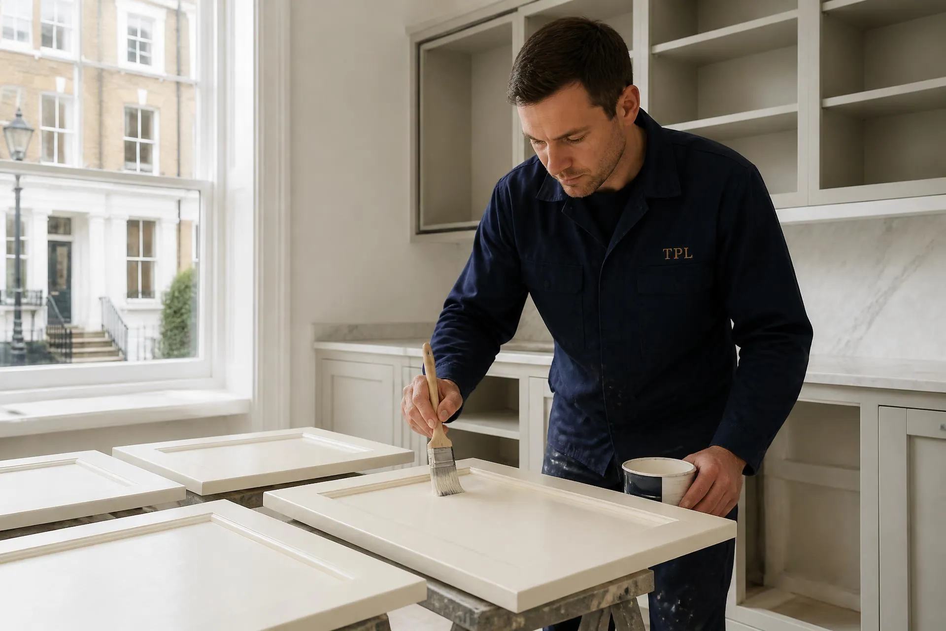Kitchen Cabinet Painting — specialist painting and decorating work by The Painters London.